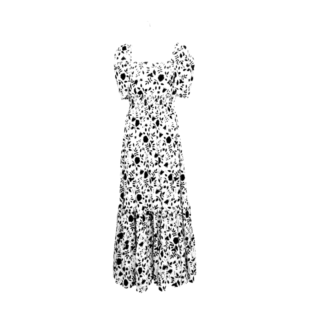 Black and White Women's Peasant Maxi Cotton Dress Size S